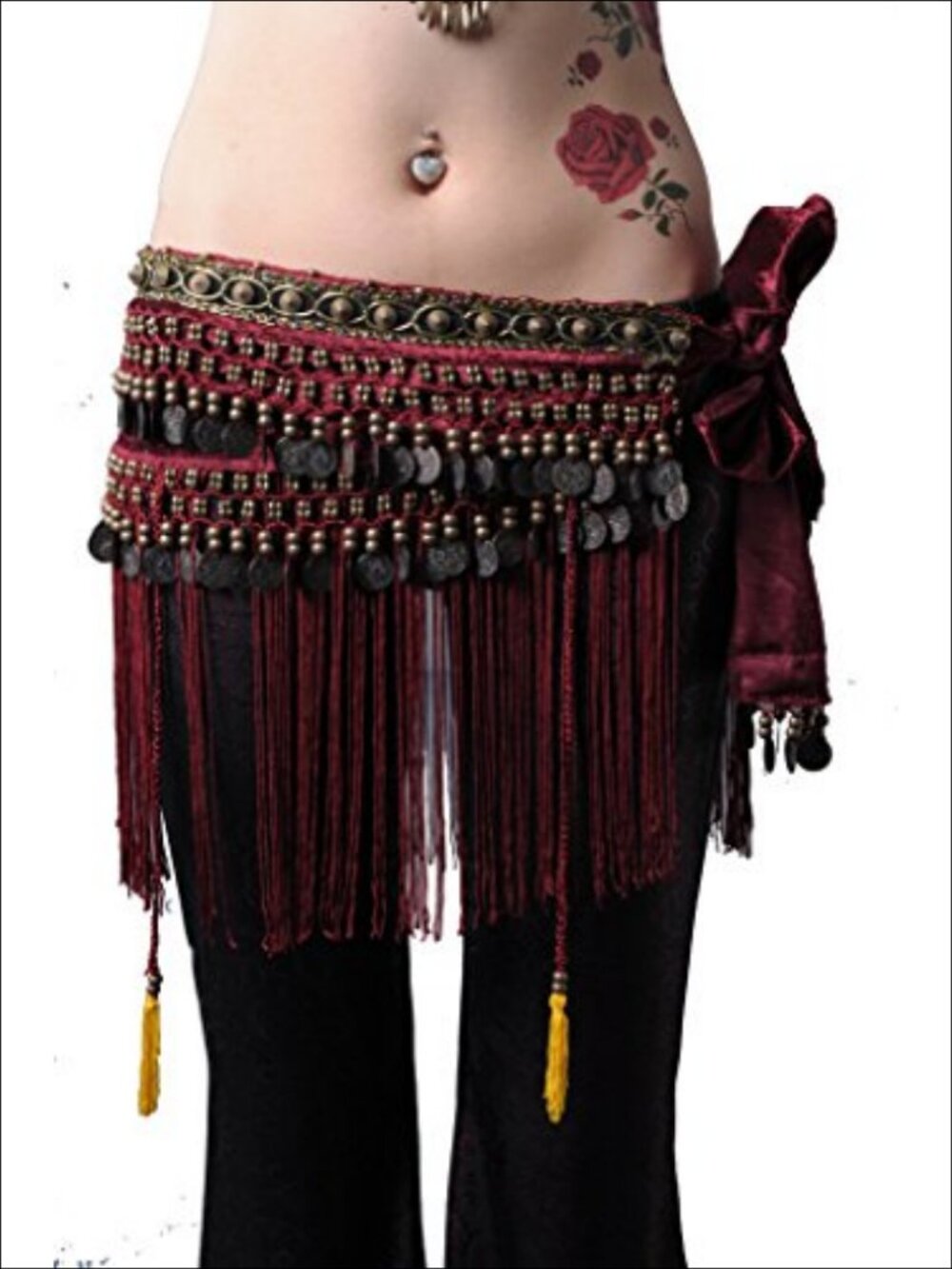 Flannel Belly Dance Hip Scarf Fringe Coins Tribal Wrap